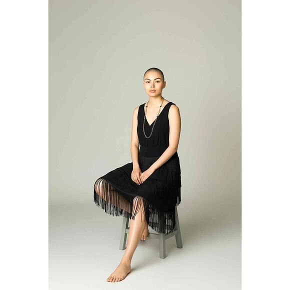 Vintage Lilli Diamond Black Fringe Cocktail Dress 60s 70s Crepe Slvless Flapper - Picture 3 of 6